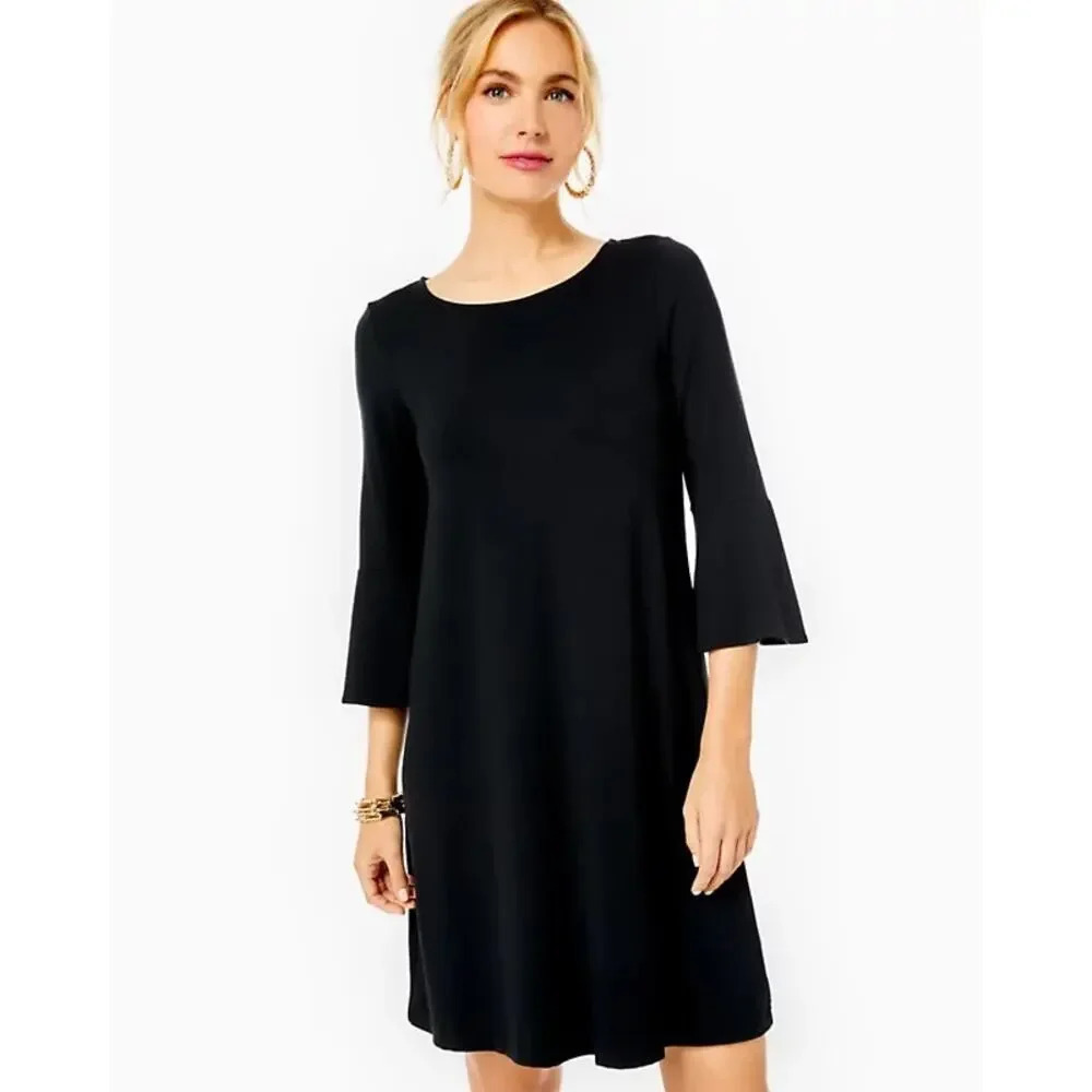 Lilly Pulitzer Ophelia Swing Dress Black 3/4 Sleeve‎ Knee Length Size XXS